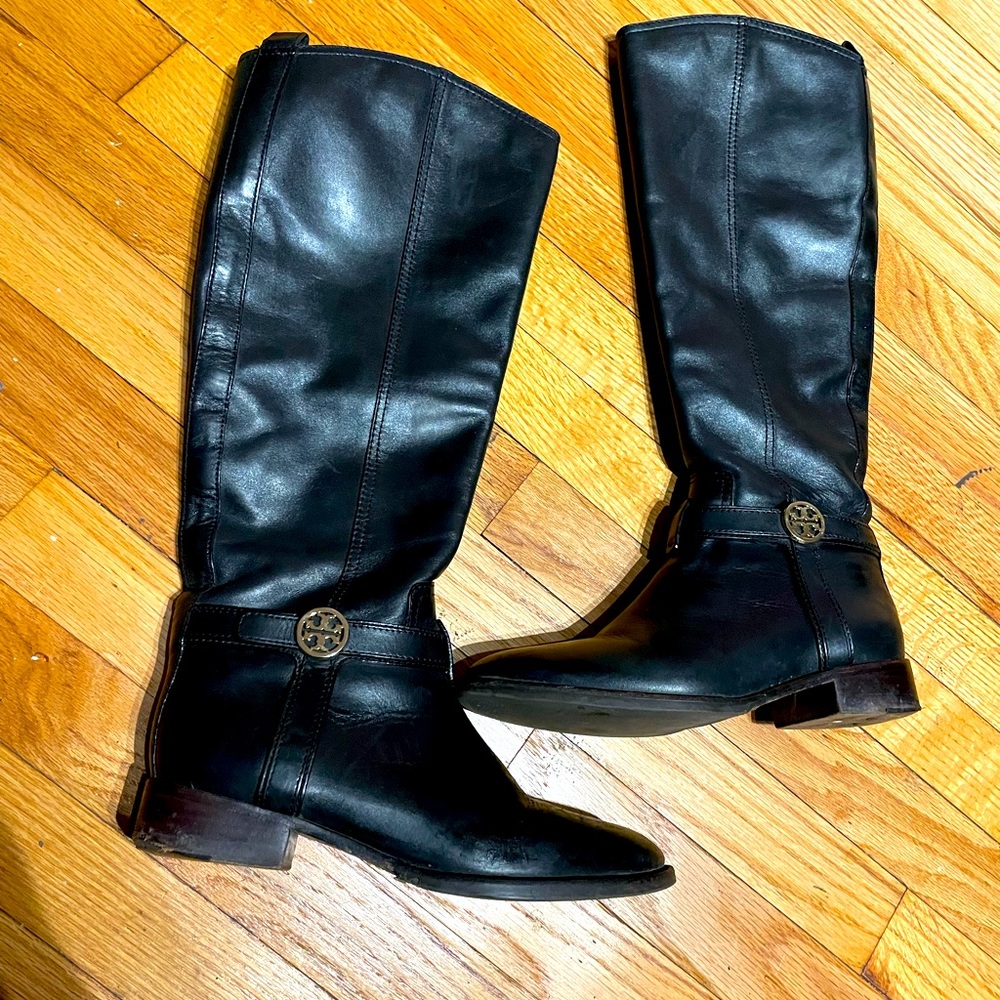 Tory Burch Leather Winter tall zip riding leather strap detail equestrian